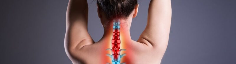 Woman with animated image of herniated cervical disc